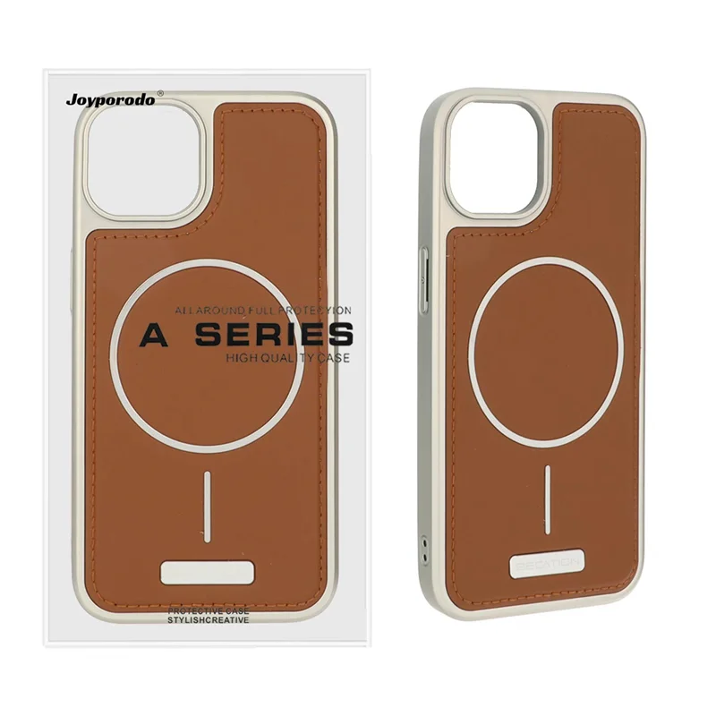 قاب اورجینال Becation چرم دور دوخت MagSafe مدل Apple iPhone 13 / iPhone 14 - قهوه ای (پک دار)