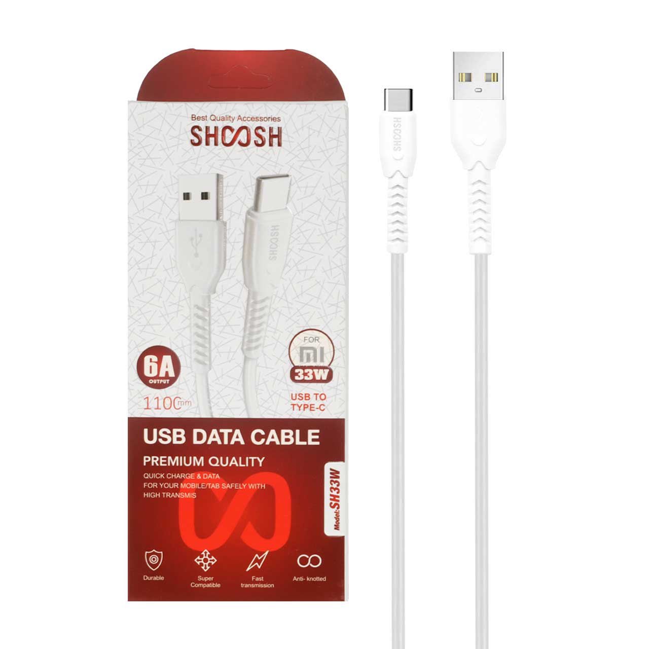 کابل شارژ 1.1 متری فست Shoosh Type-C مدل SH33W - سفید - SMO