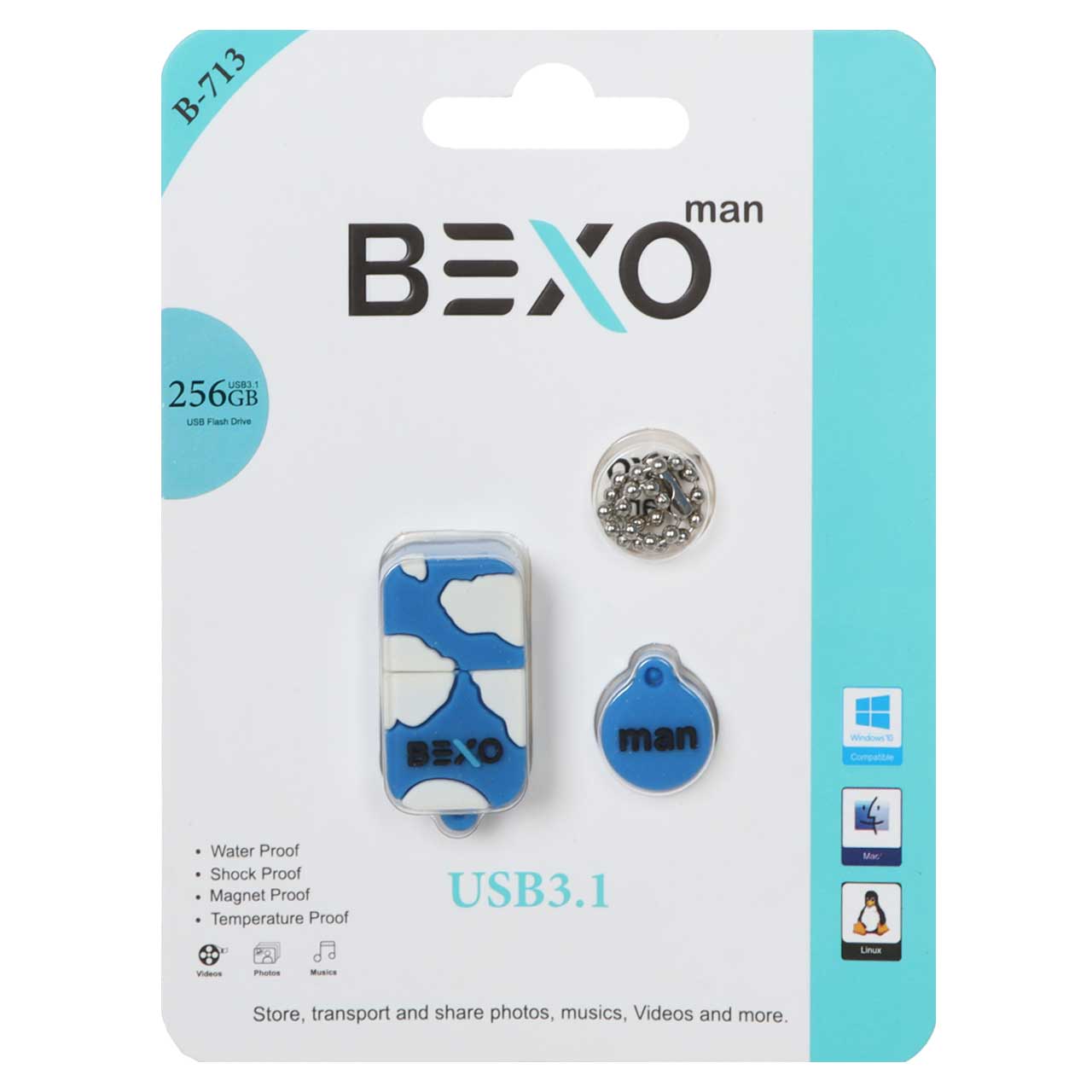 BEXO B-713 USB3.1 Flash Memory-256GB (گارانتی داده پردازی آواتک) آبی کاربنی