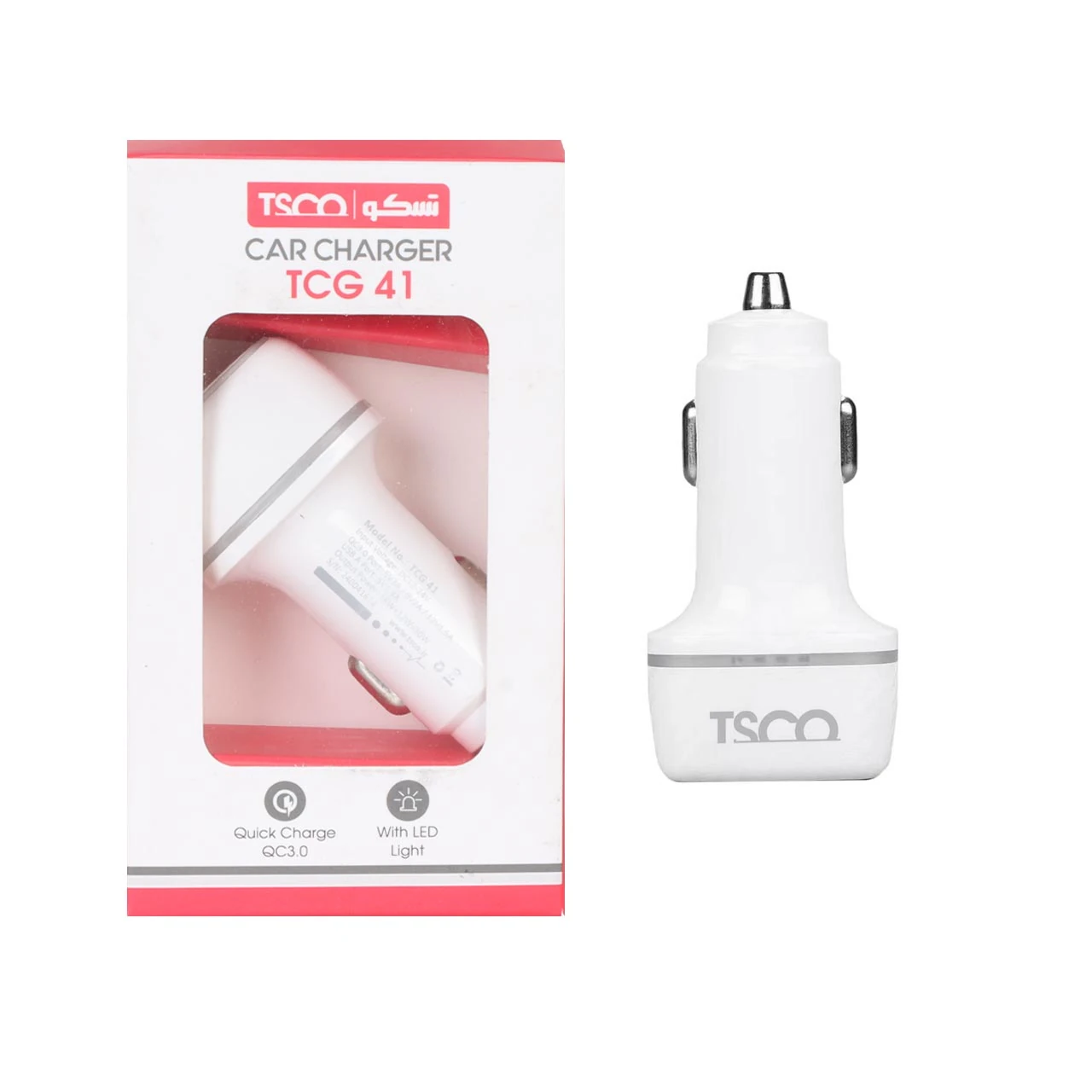 شارژر فندکی فست دو پورت Tsco مدل TCG 41 30W - سفید (گارانتی 12 ماهه TSCO)