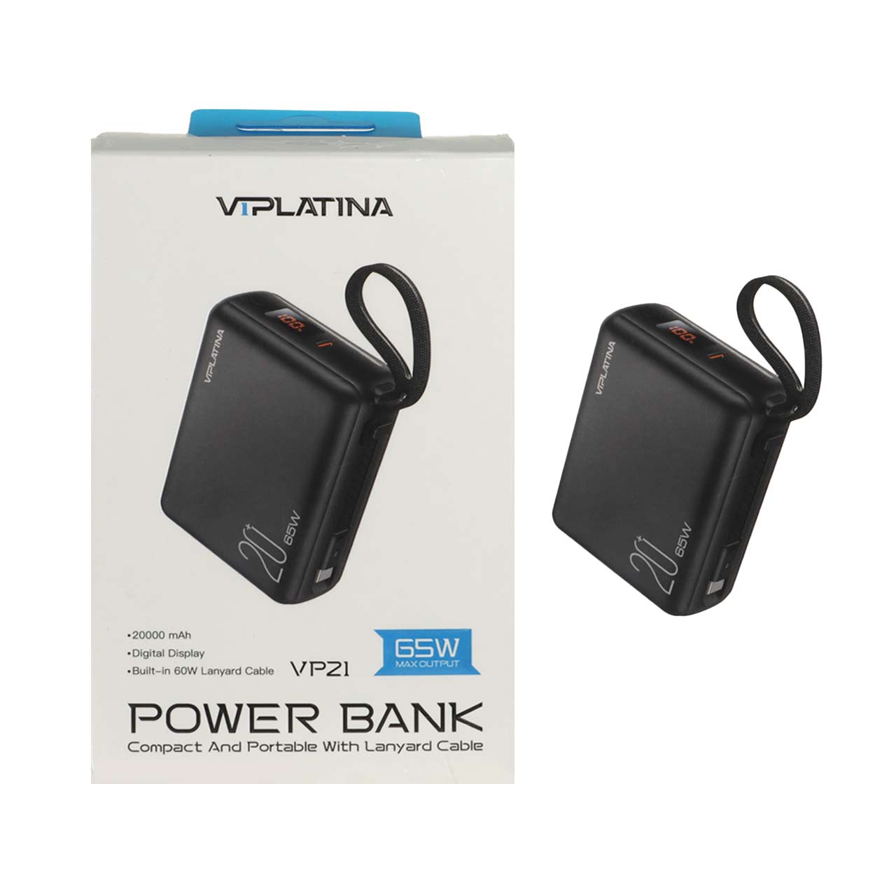 پاوربانک فست شارژ VIPLATINA 20000mAh مدل VP21 65W - مشکی (گارانتی 18 ماه تعویض نیکان همراه)