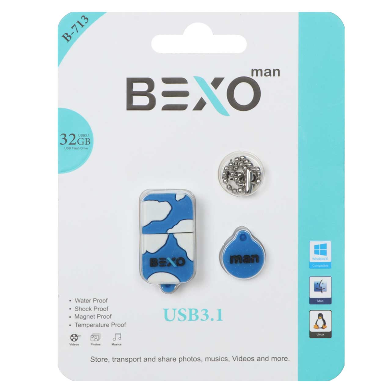 BEXO B-713 USB3.1 Flash Memory-32GB (گارانتی داده پردازی آواتک) آبی کاربنی