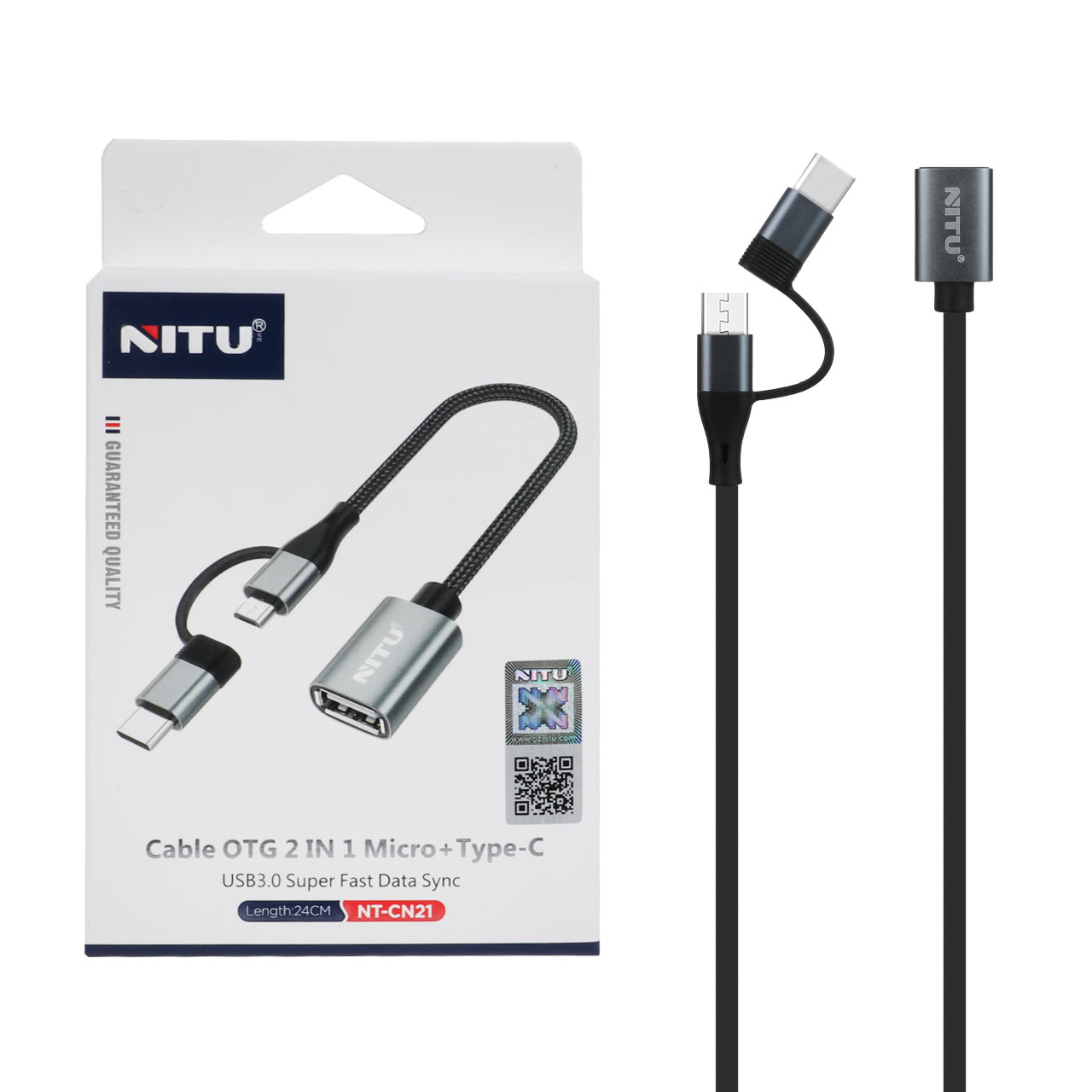 تبدیل NITU OTG TO Type-C & micro USB مدل CN21 - مشکی خاکستری