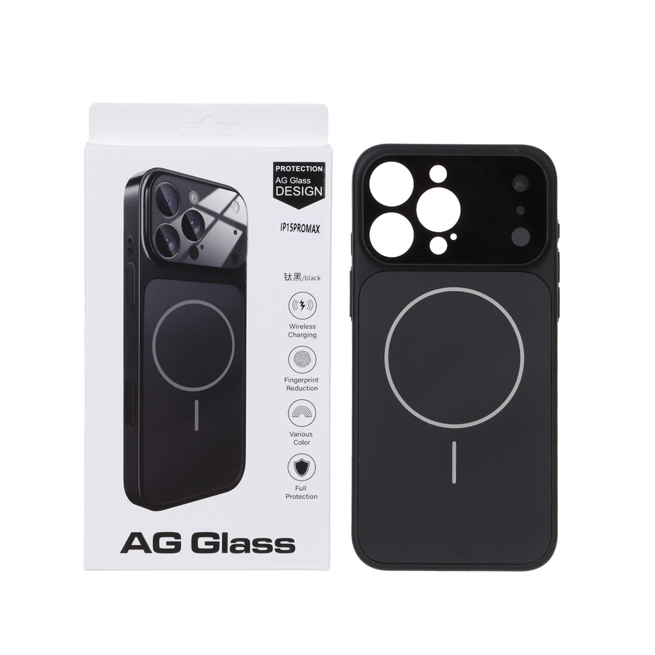 قاب اورجینال AG Glass محافظ لنز برجسته شیشه ای Magsafe مدل Apple iPhone 15 Pro Max - مشکی