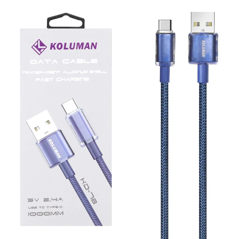 کابل شارژ فست Koluman Type-C مدل KD-78 - سورمه ای (گارانتی یکساله PMC)