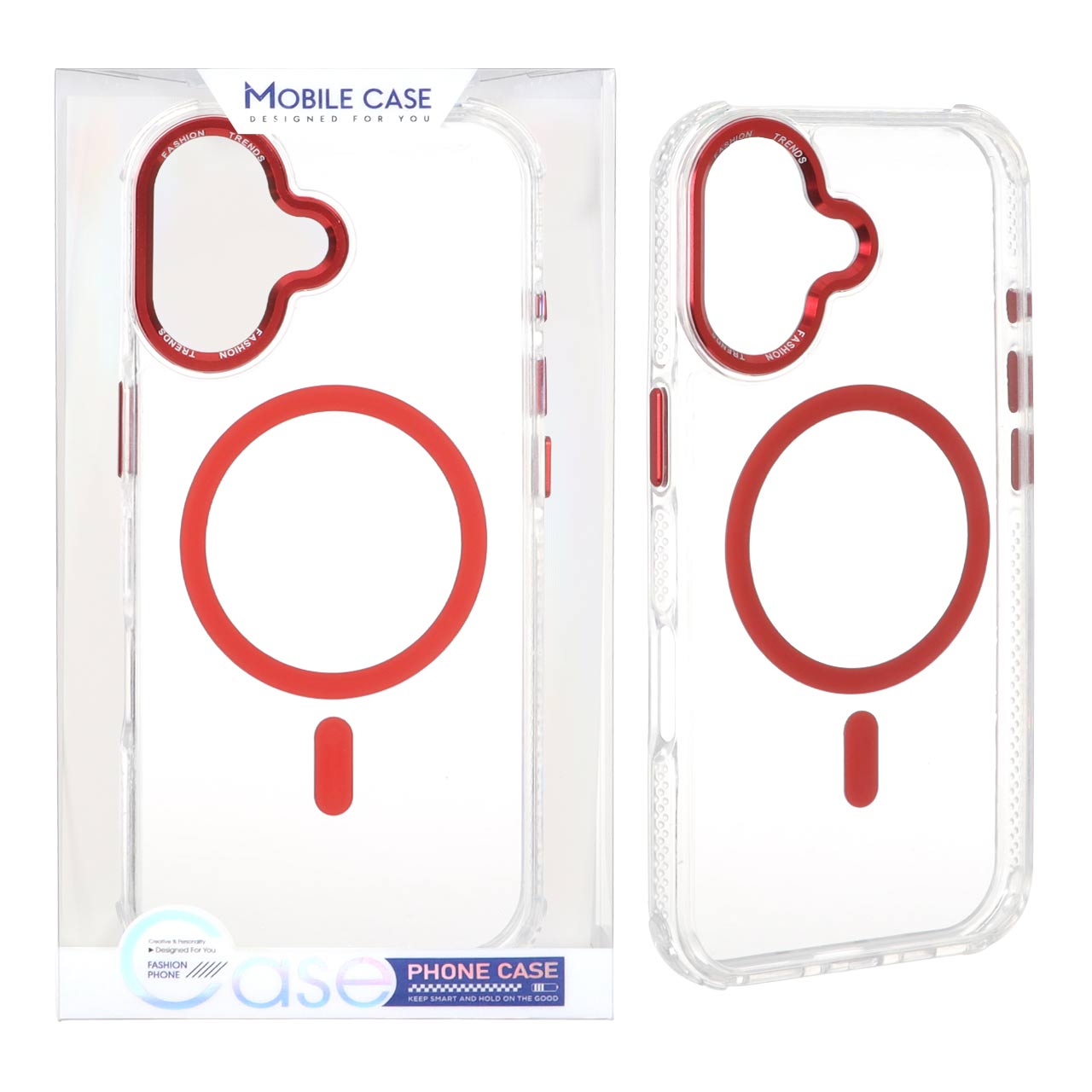 قاب اورجینال Fashion Trends شفاف پشت سخت MagSafe مدل Apple iPhone 17 - قرمز (پک دار)