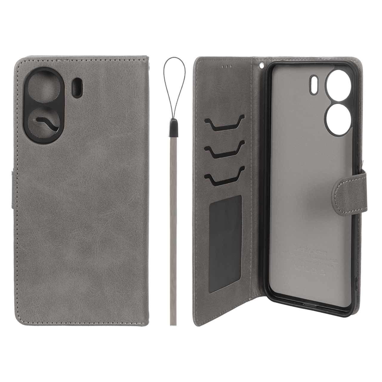 کیف موبایل مگنتی درجه یک داخل خز MNC Plus مدل Xiaomi Redmi 13C / Poco C65 - خاکستری