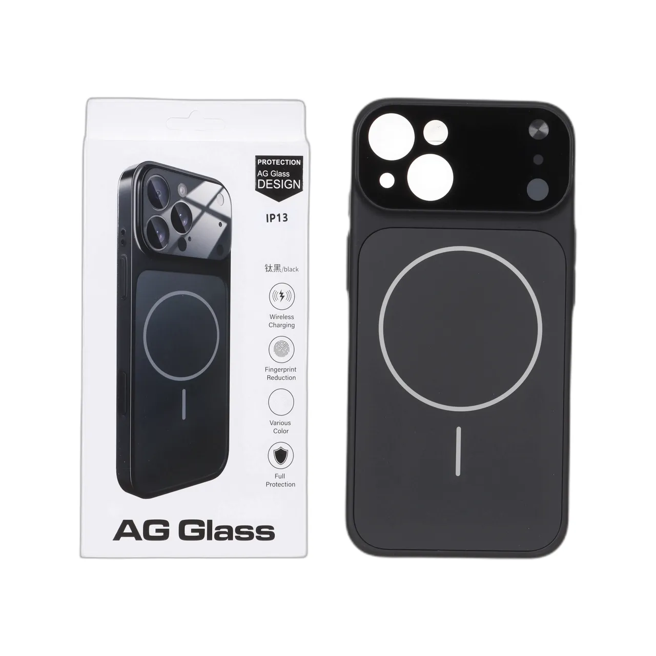 قاب اورجینال AG Glass محافظ لنز برجسته شیشه ای Magsafe مدل Apple iPhone 13 / iPhone 14 - مشکی