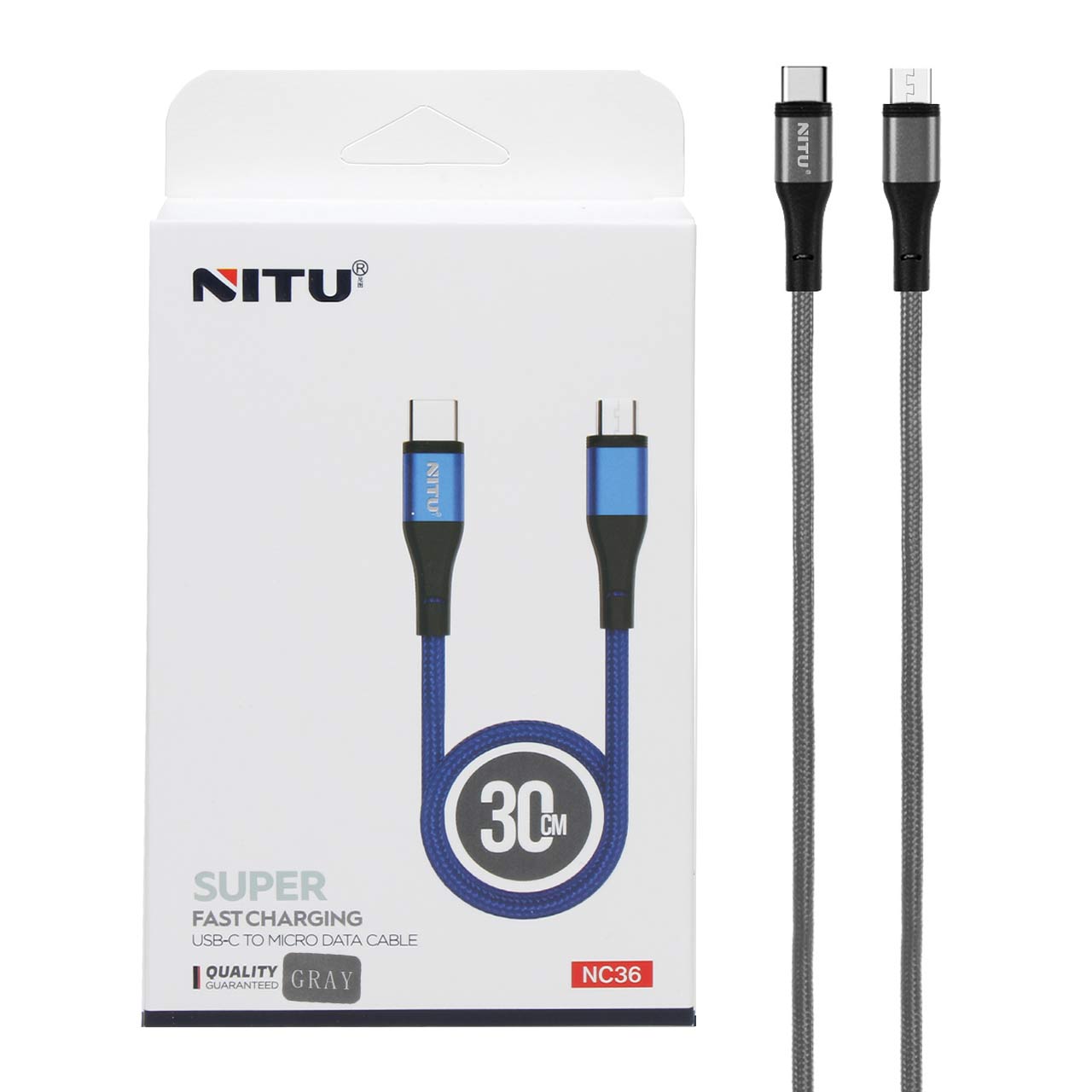 کابل شارژ پاوربانک فست NITU Type-C to Micro USB مدل NC36 - خاکستری (گارانتی 18 ماه تعویض نیکان همراه)