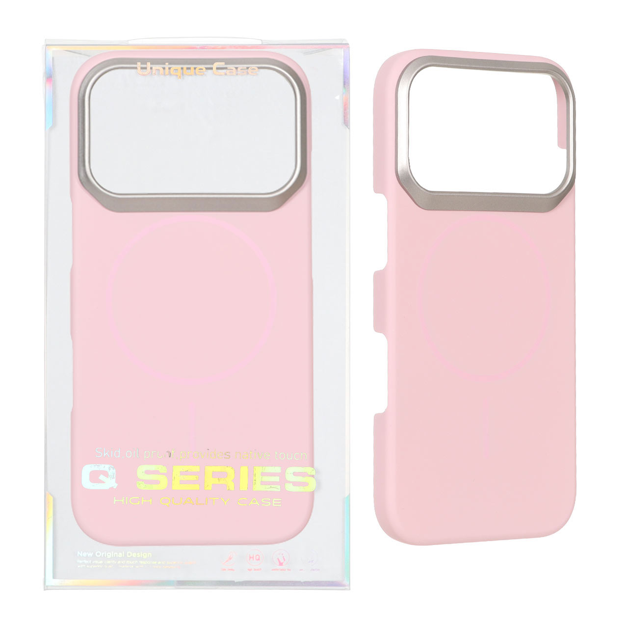 قاب اورجینال Q Series پشت سخت MagSafe دور لنز برجسته Apple iPhone 17 Pro Max - صورتی (پک دار)