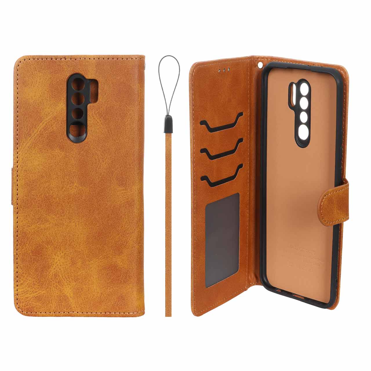 کیف موبایل مگنتی درجه یک داخل خز MNC Plus مدل Xiaomi Redmi 9 / Redmi 9 Prime / Poco M2 - عسلی