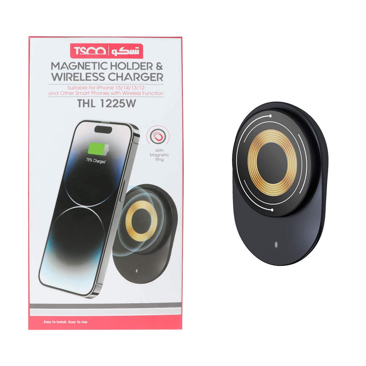 شارژر وایرلس و هولدر گوشی موبایل مگنتی TSCO مدل THL 1225W - مشکی