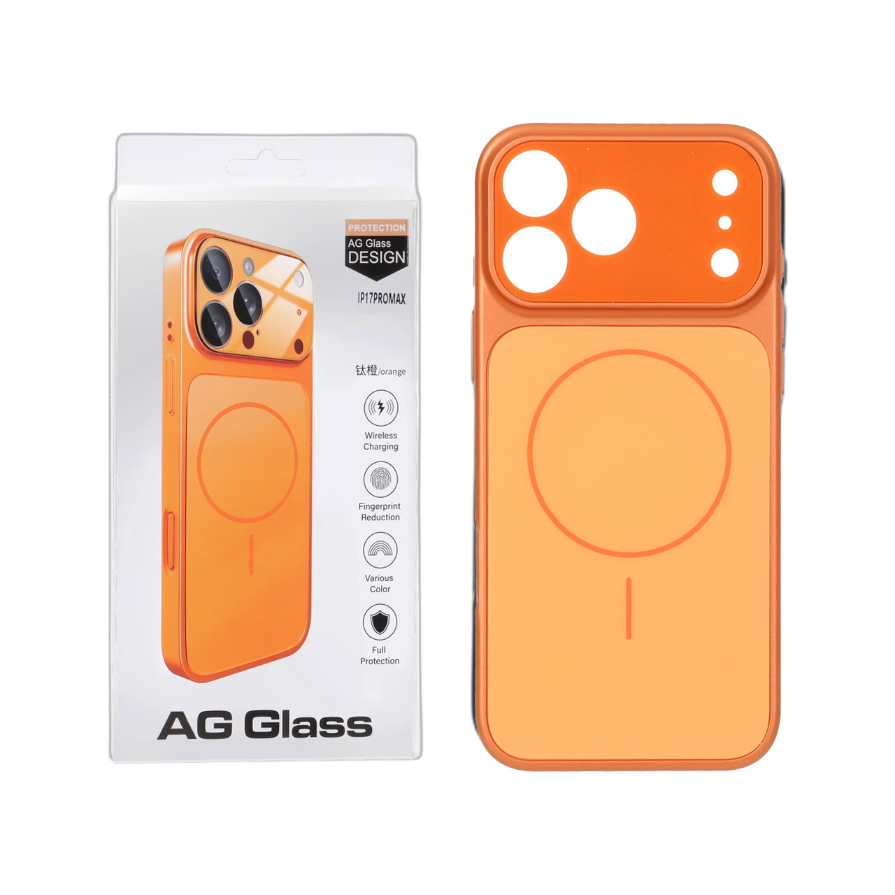 قاب اورجینال AG Glass محافظ لنز برجسته شیشه ای Magsafe مدل Apple iPhone 17 Pro Max - نارنجی