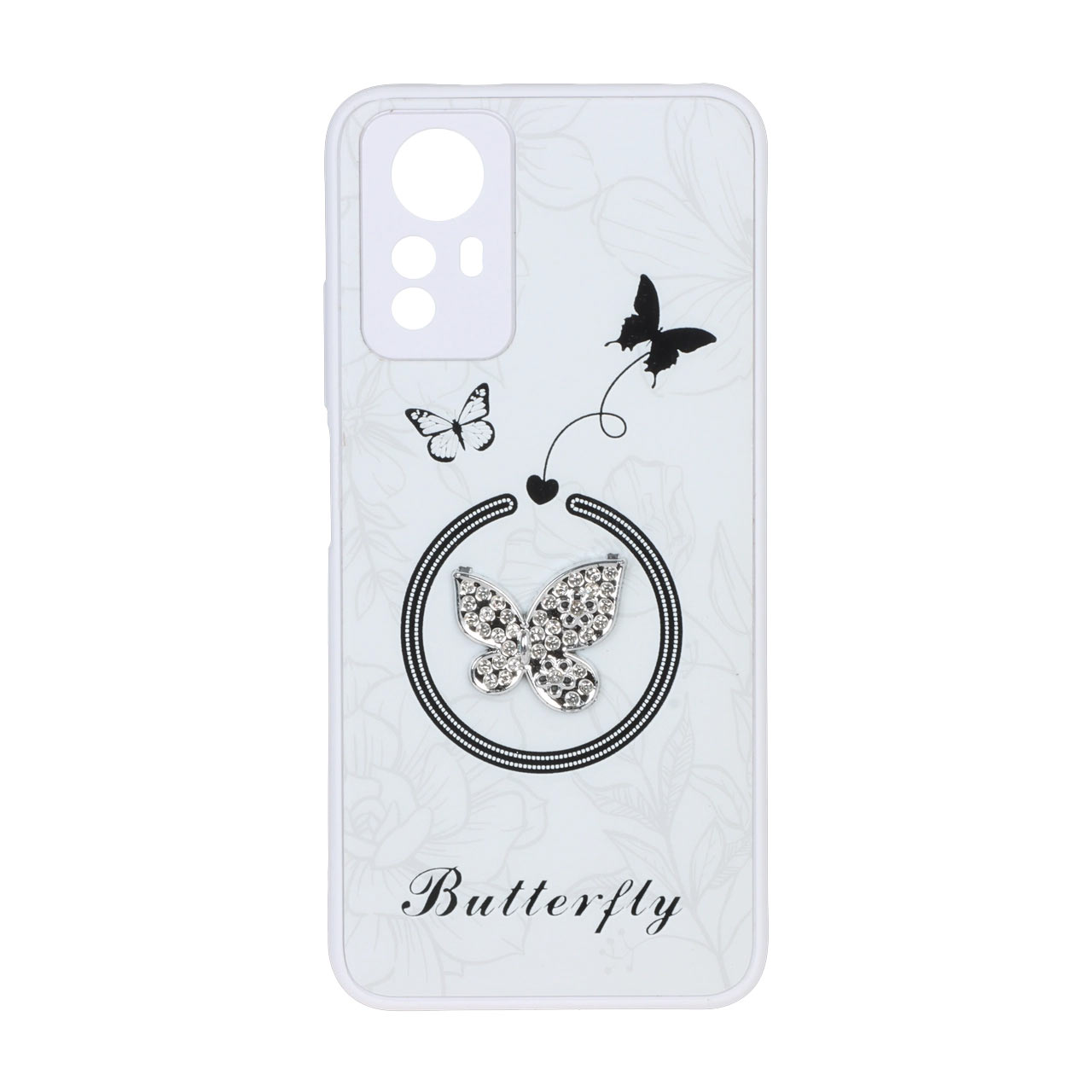 قاب Butterfly نگین دار آینه ای طرح مگ سیف Xiaomi Redmi Note 12S - سفید