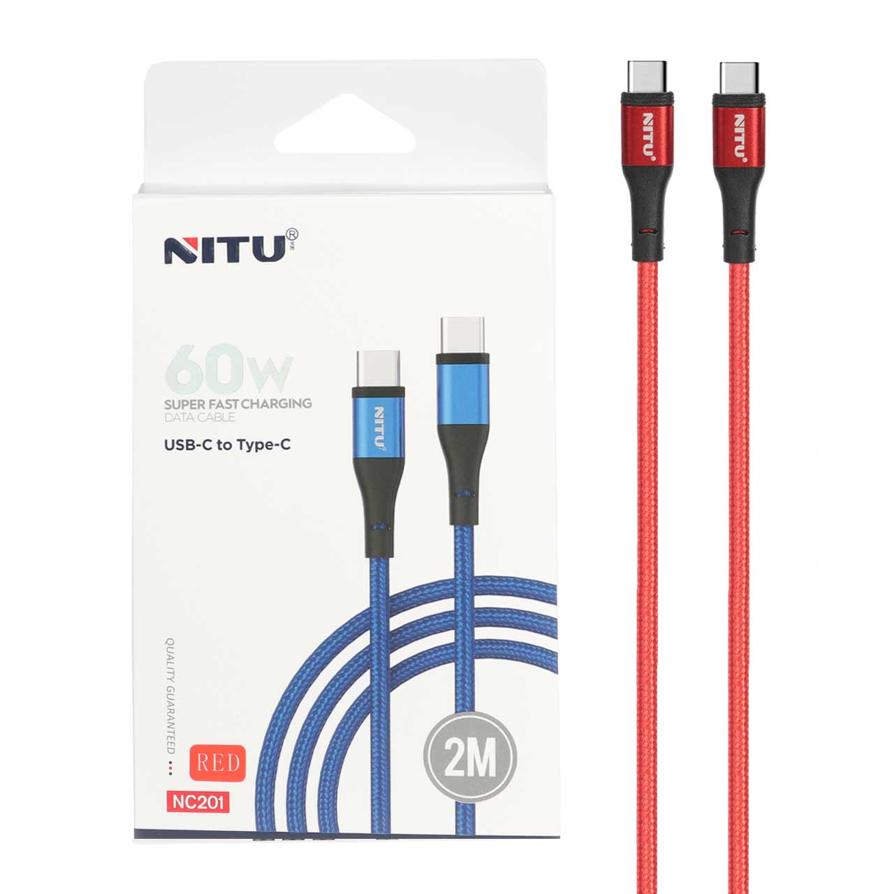 کابل شارژ سوپر فست 2 متری NITU Type-C to Type-C مدل NC201 - قرمز (گارانتی 18 ماه تعویض نیکان همراه)