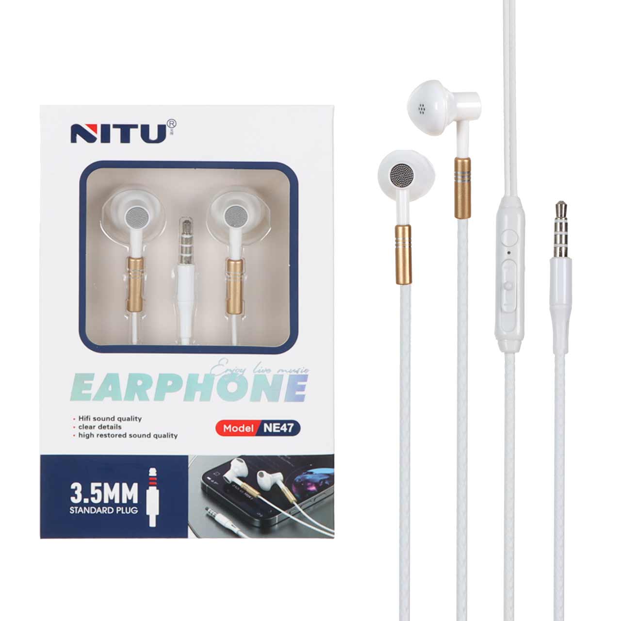 هندزفری باسیم Nitu مدل NE47 - سفید