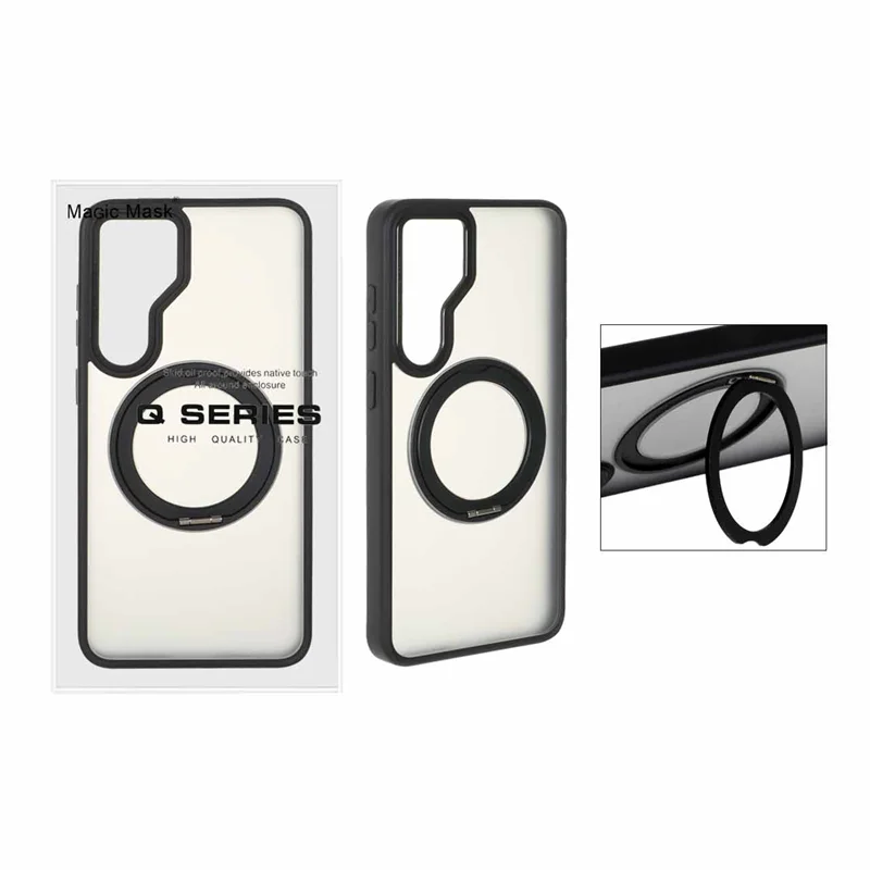 قاب اورجینال Magic Mask استند چرخشی Magsafe مدل Samsung Galaxy S25 FE - مشکی (پک دار)