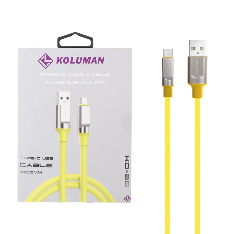 کابل شارژ فست Koluman Type-C مدل KD-80 - زرد (گارانتی یکساله PMC)