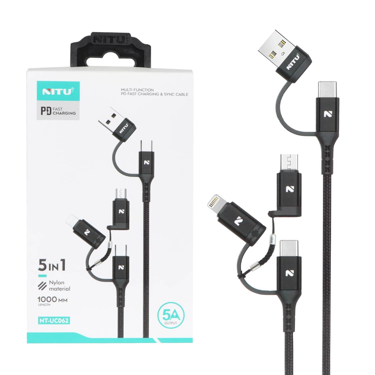 کابل شارژ فست چندکاره Nitu مدل NT-UC062 - مشکی (گارانتی 18 ماه تعویض نیکان همراه)