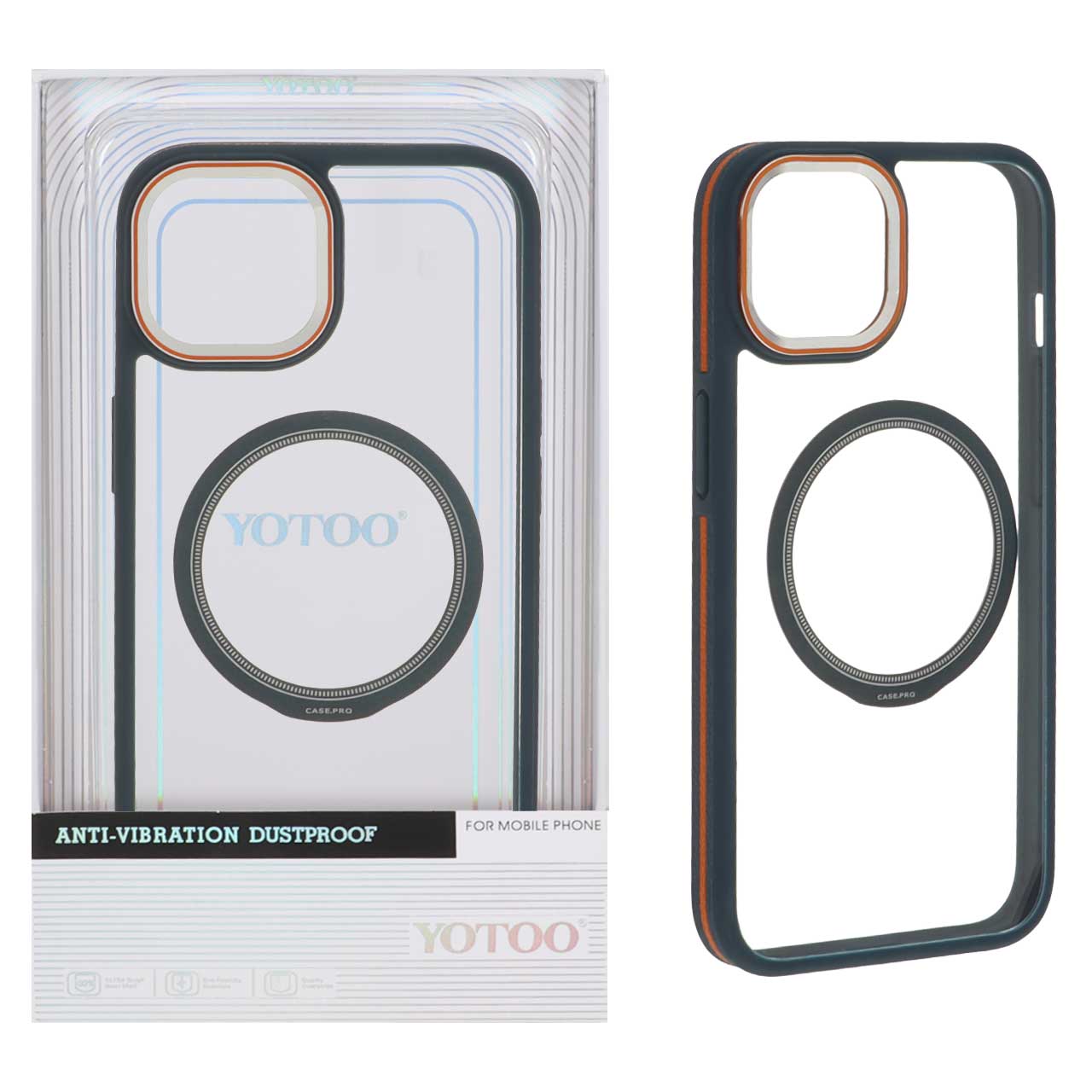 قاب اورجینال Yotoo شفاف MagSafe لنز فلزی Apple iPhone 13 / iPhone 14 - سرمه ای (پک دار) - NTC