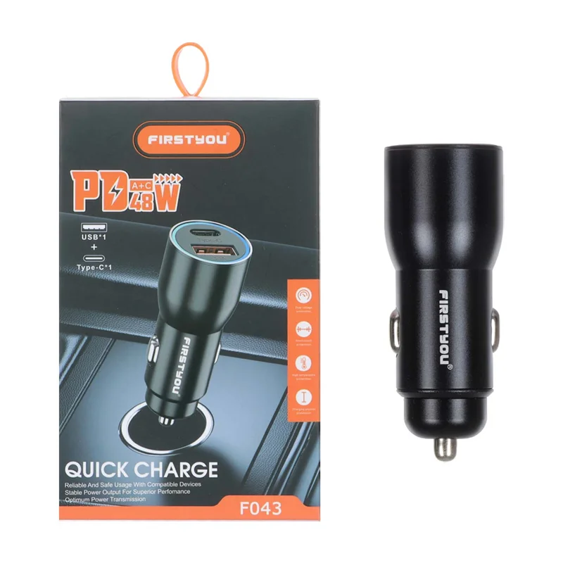 شارژر فندکی فست و PD دو پورت FIRSTYOU مدل F043 48W - مشکی