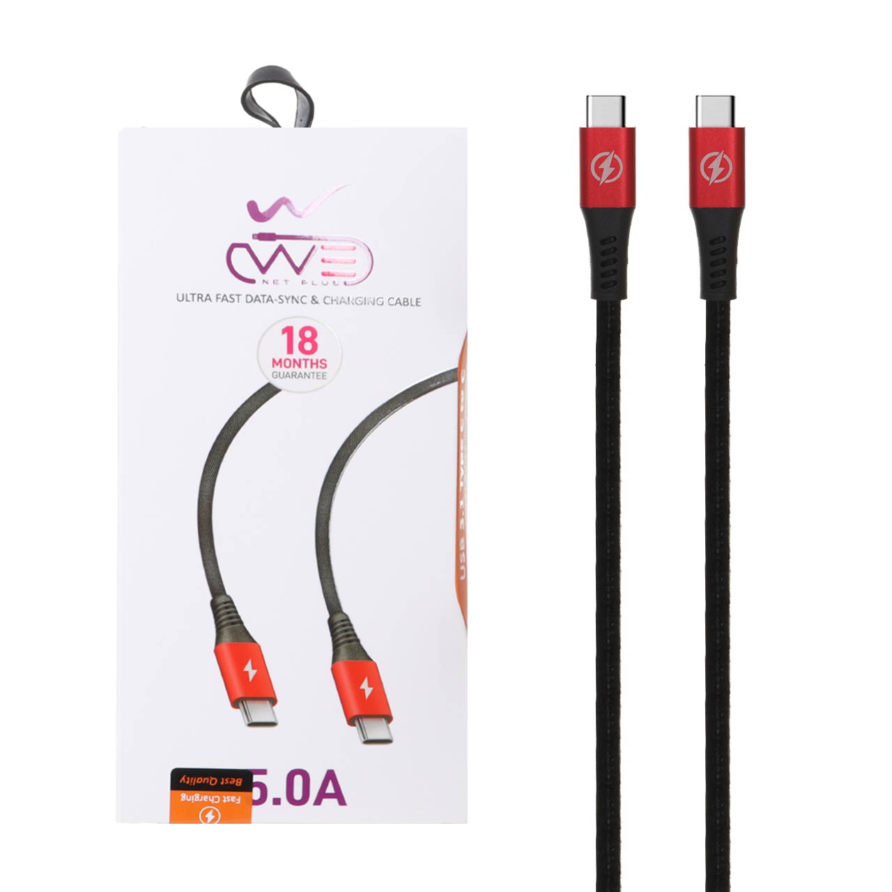 کابل شارژکنفی فست We-net Plus Type-C To Type-C مدل ETW 002 - مشکی قرمز