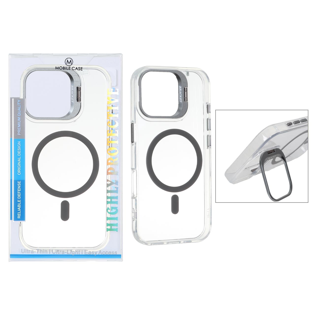 قاب اورجینال Bracket کریستالی MagSafe لنز استندشو Apple iPhone 17 - خاکستری (پک دار)