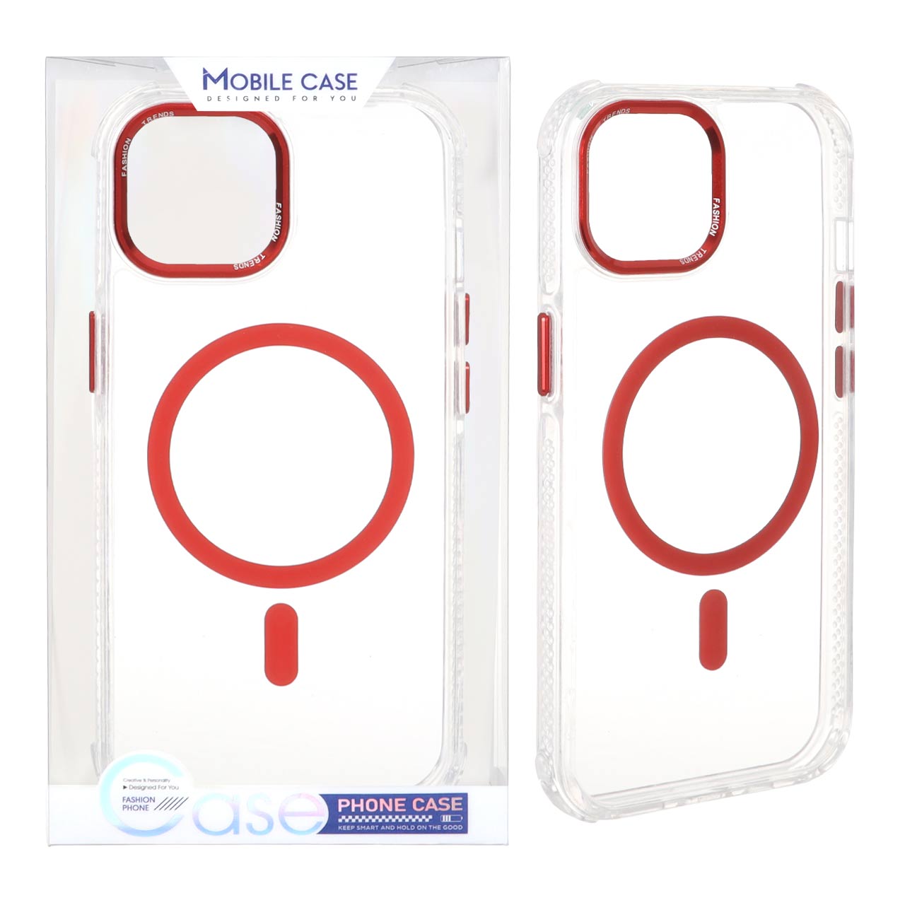 قاب اورجینال Fashion Trends شفاف پشت سخت MagSafe مدل Apple iPhone 15 / iPhone 14 / iPhone 13 - قرمز (پک دار)