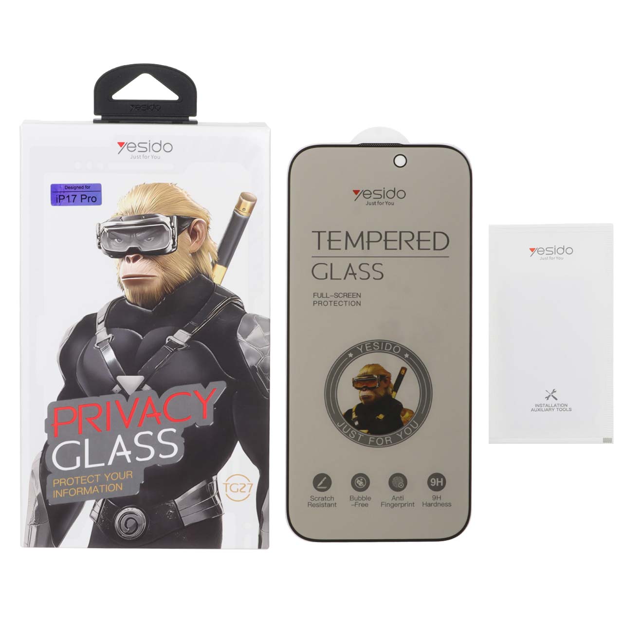 محافظ صفحه نمایش شیشه ای اورجینال Privacy Glass Yesido مدل Apple iPhone 17 (پک دار)