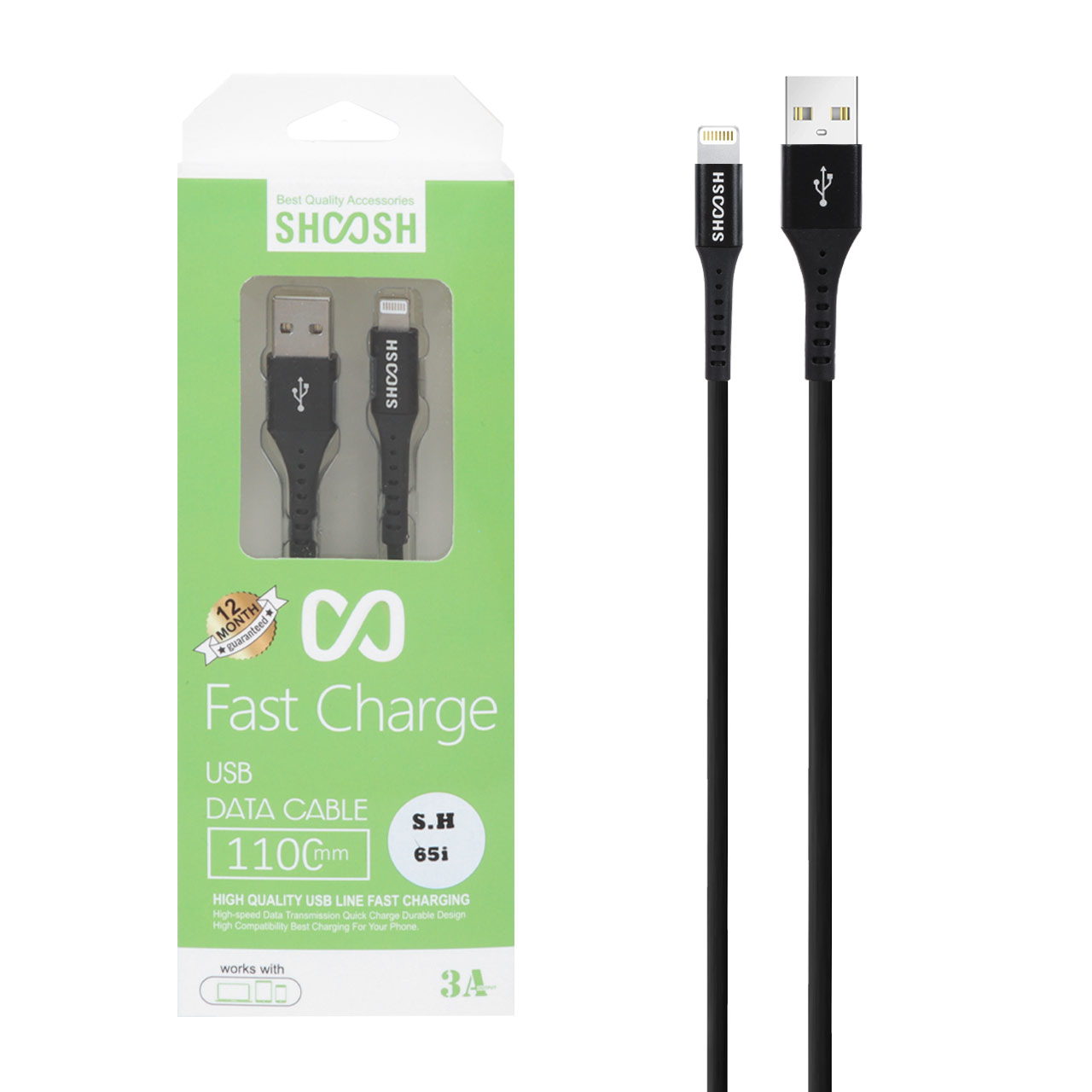 کابل شارژ 1.1 متری فست آیفون Shoosh مدل SH65i - مشکی - SMO