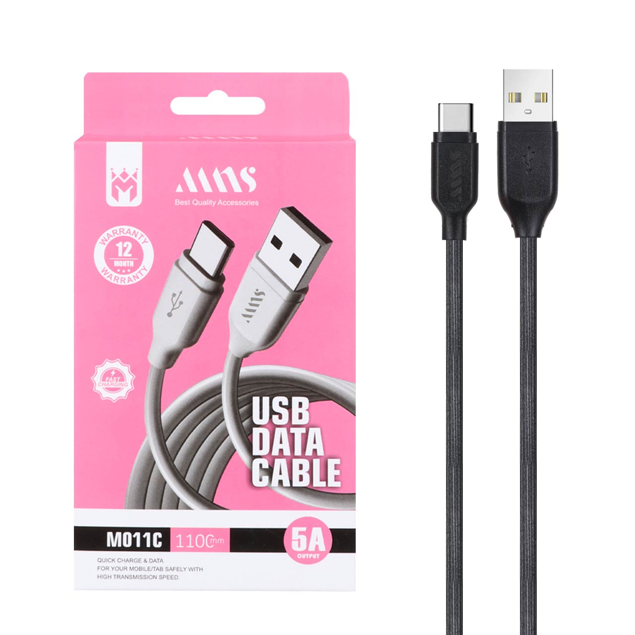 کابل شارژ فست 1.1 متری MNS Type-C مدل M011C - مشکی - SMO