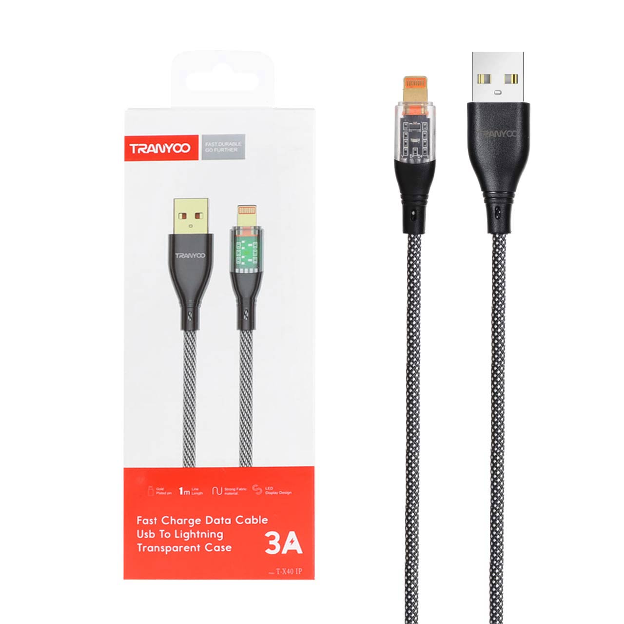 کابل شارژ فست آیفون TRANYOO مدل T-X40 IP - مشکی