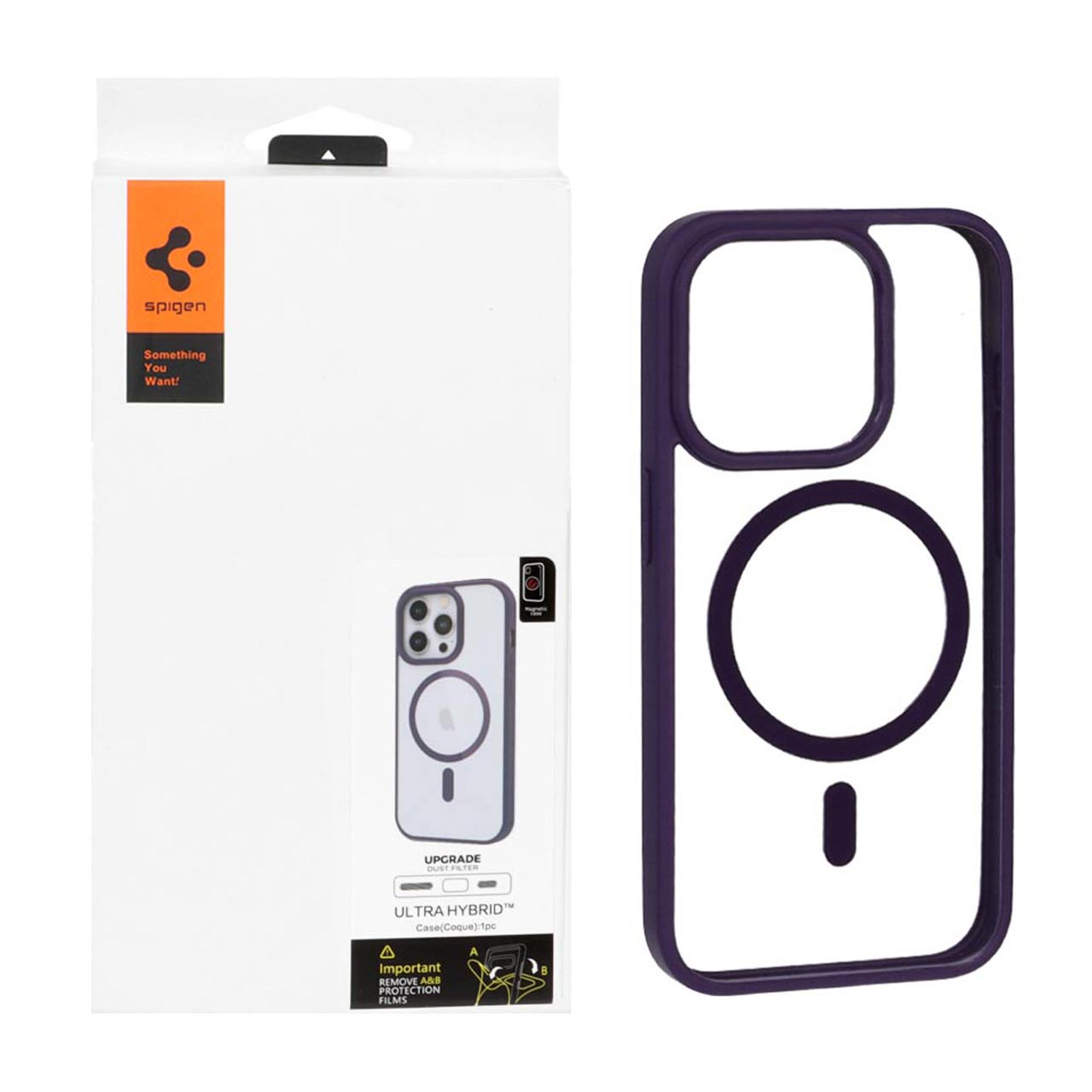 قاب اورجینال Magsafe Spigen با توری اسپیکر فلزی Apple iPhone 15 Pro - بنفش (پک دار)