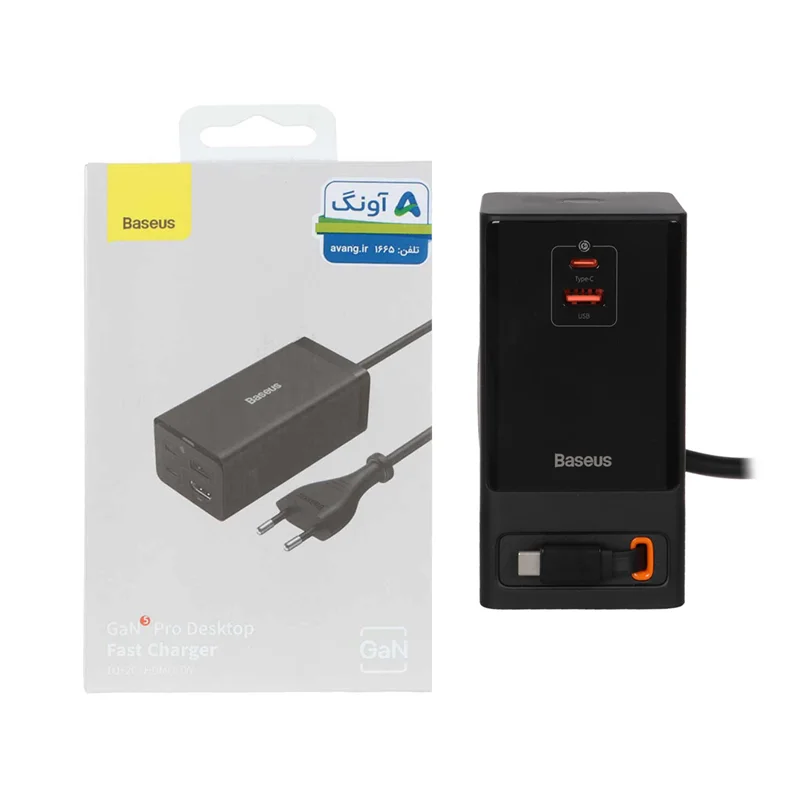 شارژر رومیزی فست چندکاره Baseus مدل PowerCombo Tower PowerStrip 65W - مشکی (گارانتی آونگ)