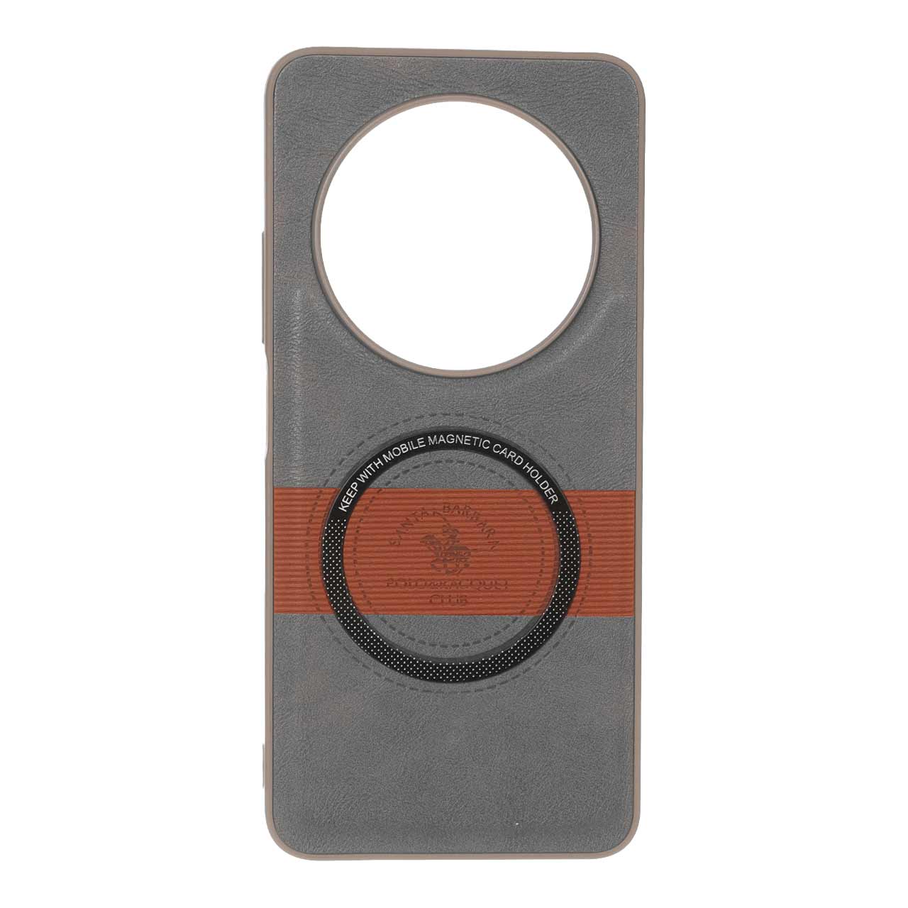 قاب طرح چرم Santa Barbara مگ سیف فلزی Xiaomi Redmi 14C / Redmi A4 / Poco C75 - خاکستری