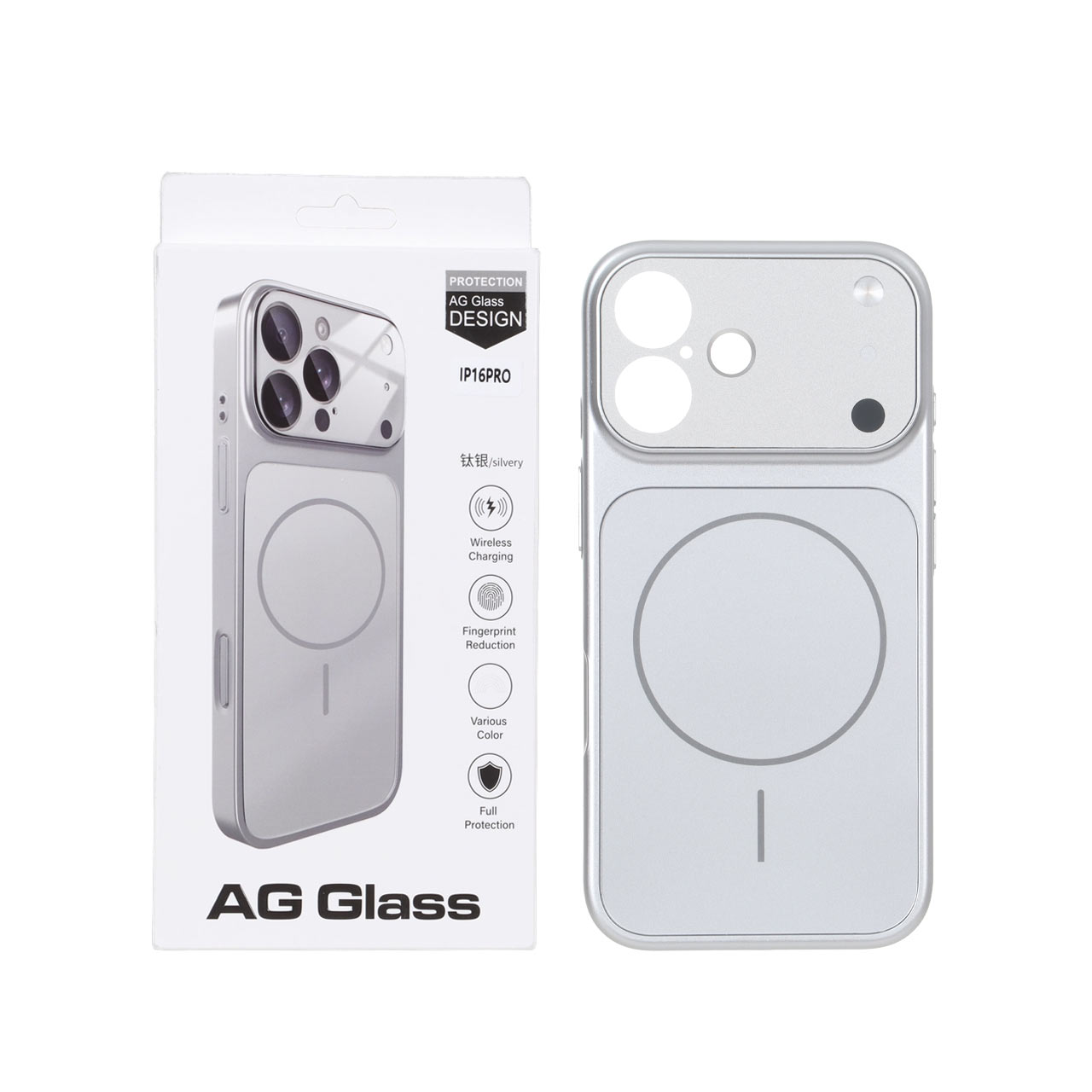 قاب اورجینال AG Glass محافظ لنز برجسته شیشه ای Magsafe مدل Apple iPhone 16 - نقره ای
