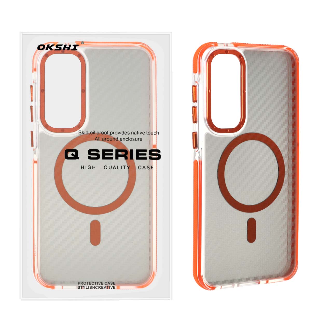 قاب اورجینال Q Series پشت کربن Magsafe مدل Samsung Galaxy A35 / A55 - نارنجی (پک دار)