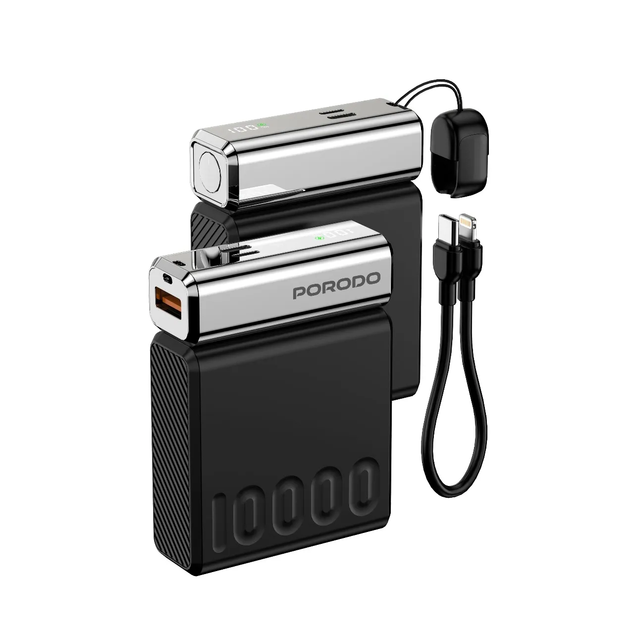 پاوربانک (PD و فست شارژ) Porodo 10000mAh مدل CHROME VOLT PDPBFCH088BK 35W - مشکی (گارانتی 24 ماهه ایویز)