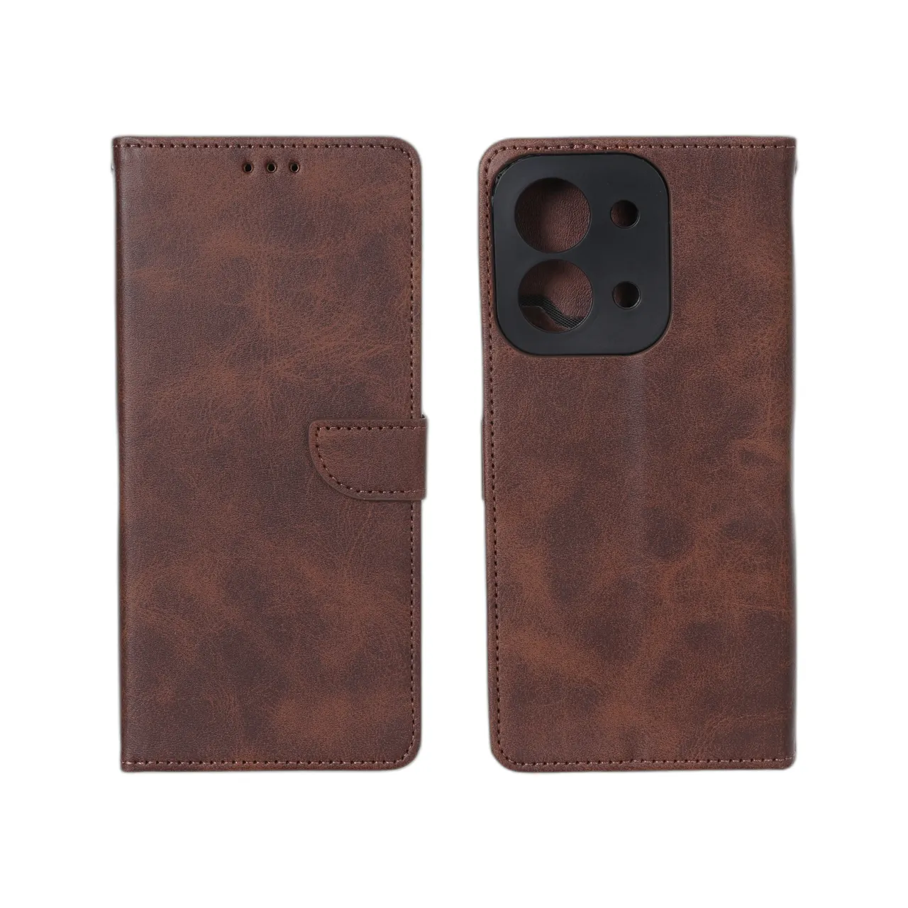 کیف چرمی موبایل مگنتی محافظ لنزدار Xiaomi Redmi 15C / Poco C85 - قهوه ای