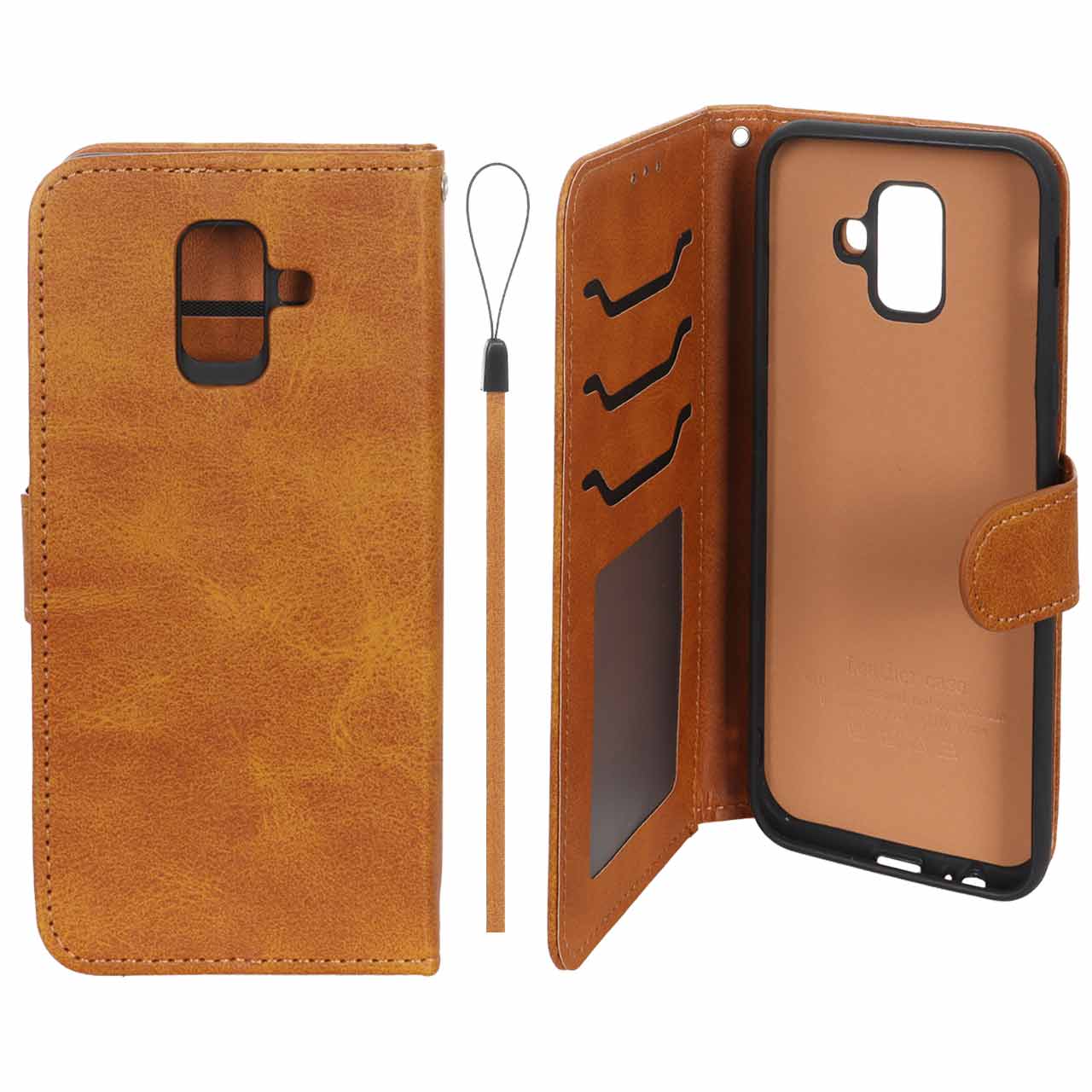 کیف موبایل مگنتی درجه یک داخل خز MNC Plus مدل Samsung Galaxy A6 - عسلی