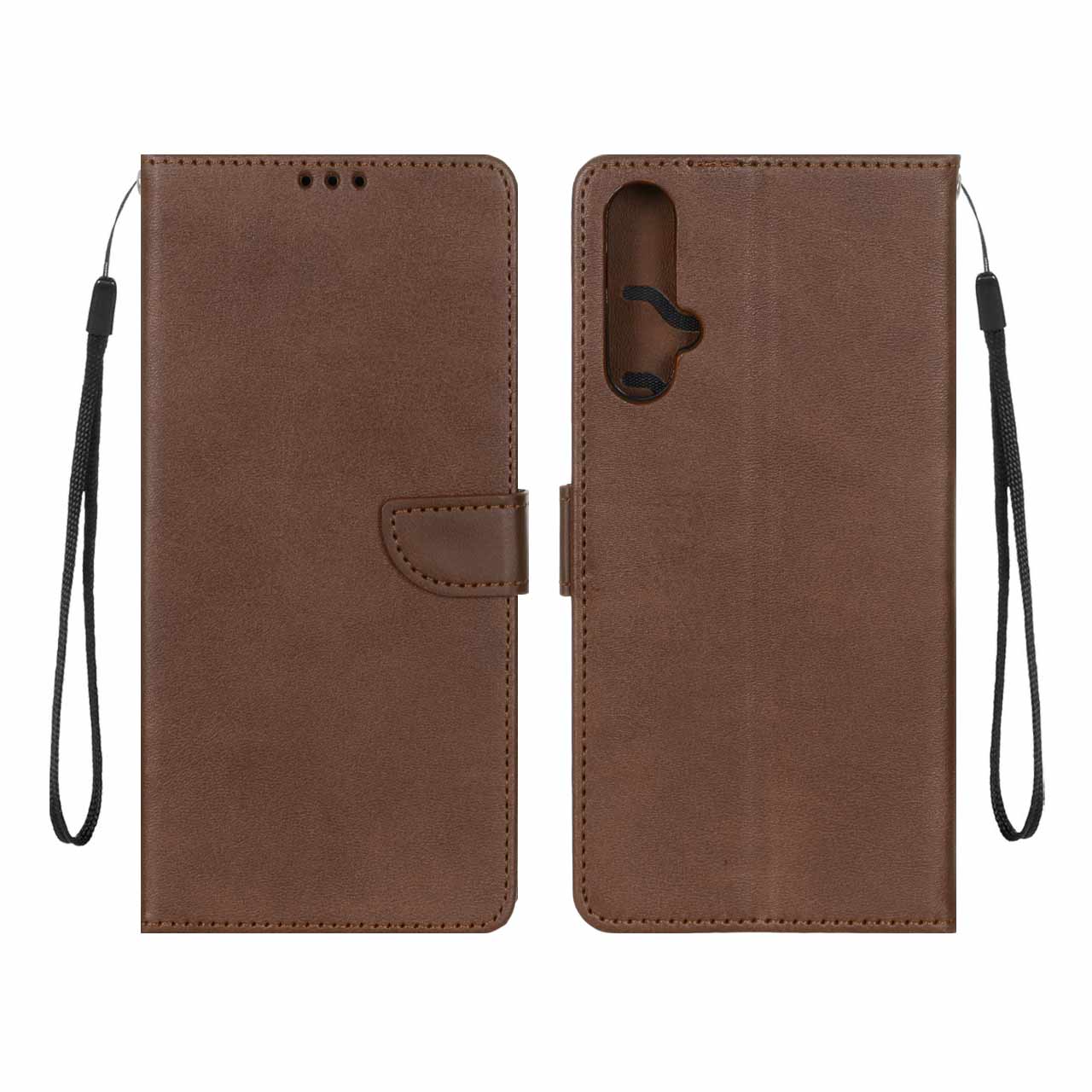 کیف چرمی موبایل مگنتی محافظ لنزدار Huawei Nova 5T / Honor 20 - قهوه ای
