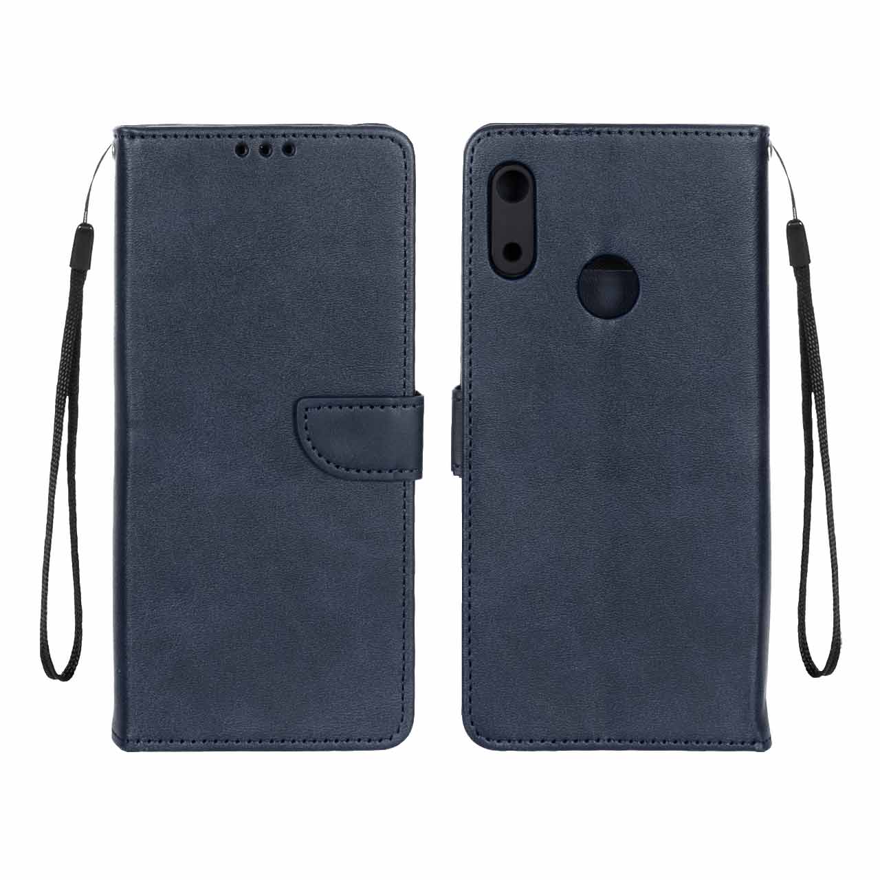 کیف چرمی موبایل مگنتی محافظ لنزدار Huawei Y6 (2019) / Y6 Prime (2019) / Y6s / Honor 8a - سرمه ای