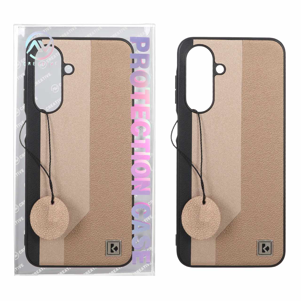 قاب Protection Case طرح چرم لوگو فلزی Samsung Galaxy A17 / A26 - طلایی (پک دار)