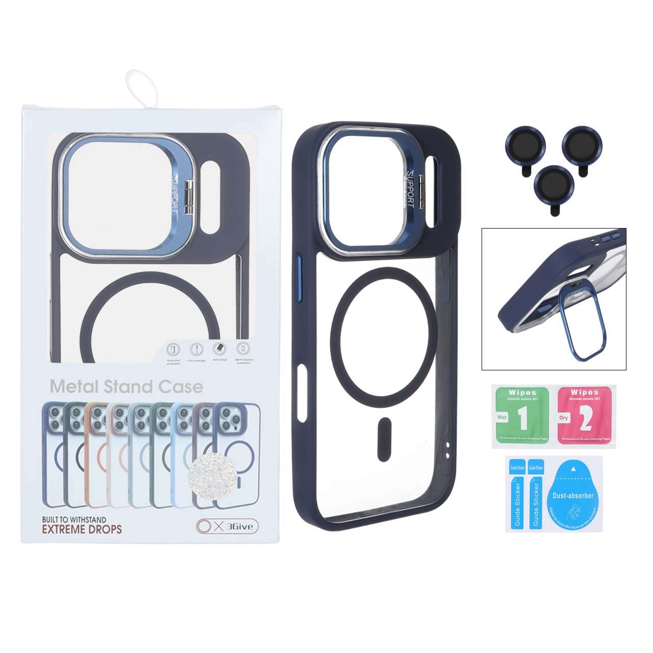 قاب Support لنز آلومینیومی Magsafe با ست محافظ لنز رینگی Apple iPhone 17 Pro - سرمه ای (پک دار)