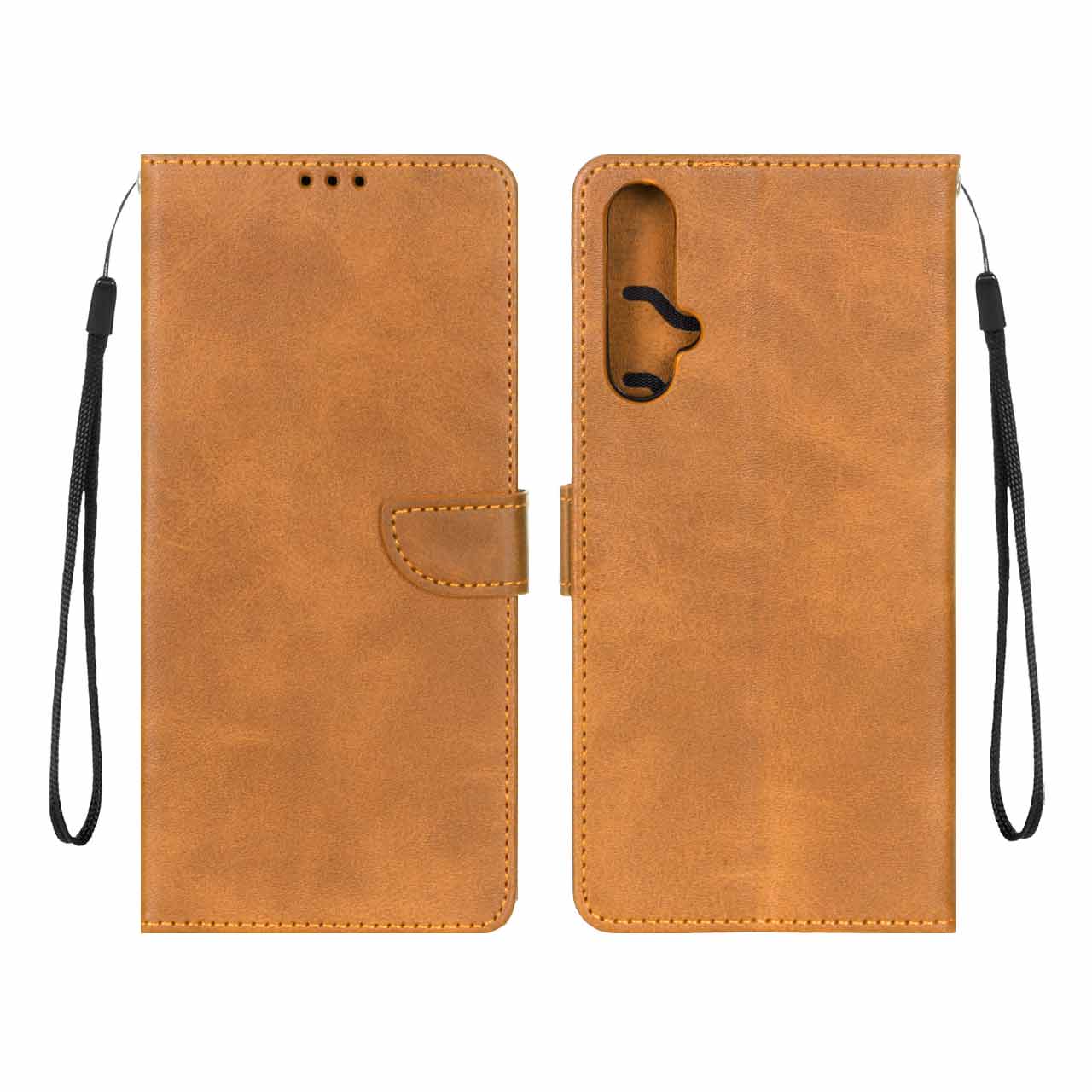 کیف چرمی موبایل مگنتی محافظ لنزدار Huawei Nova 5T / Honor 20 - عسلی