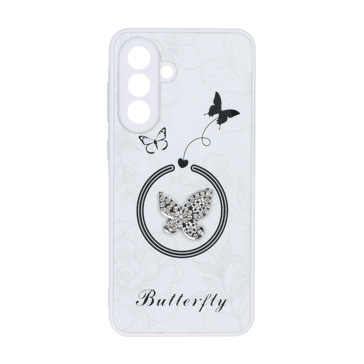 قاب Butterfly نگین دار آینه ای طرح مگ سیف Samsung Galaxy A56 / A36 - سفید