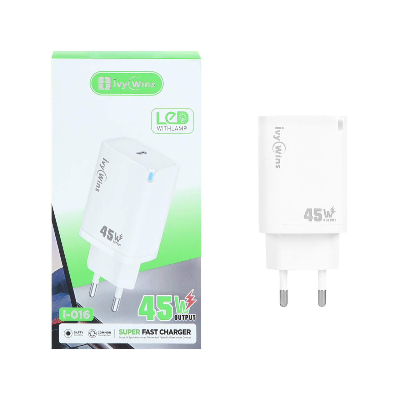 شارژر دیوار فست تک پورت ivy Wins مدل i-016 45W - سفید