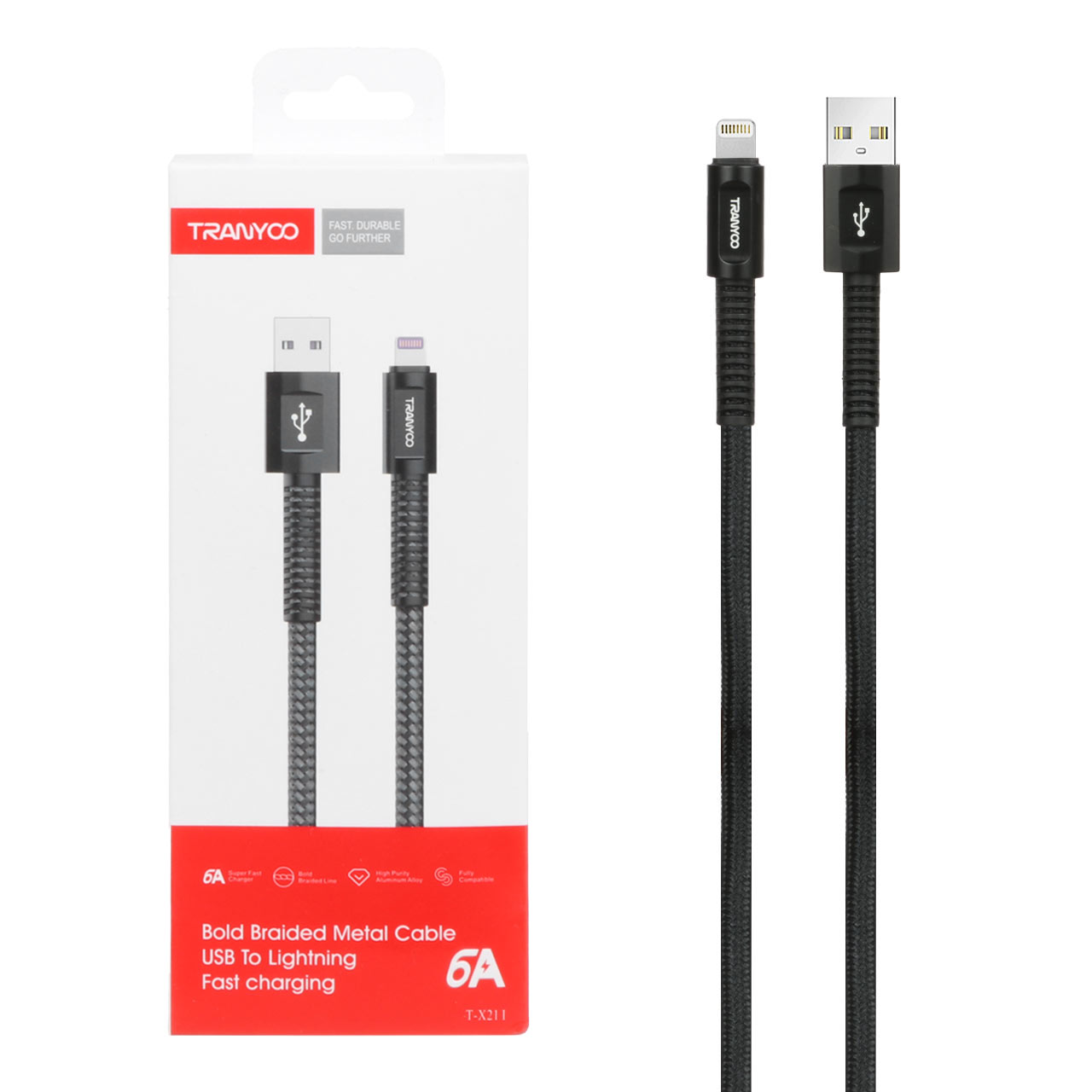 کابل شارژ فست آیفون TRANYOO مدل T-X21I - مشکی