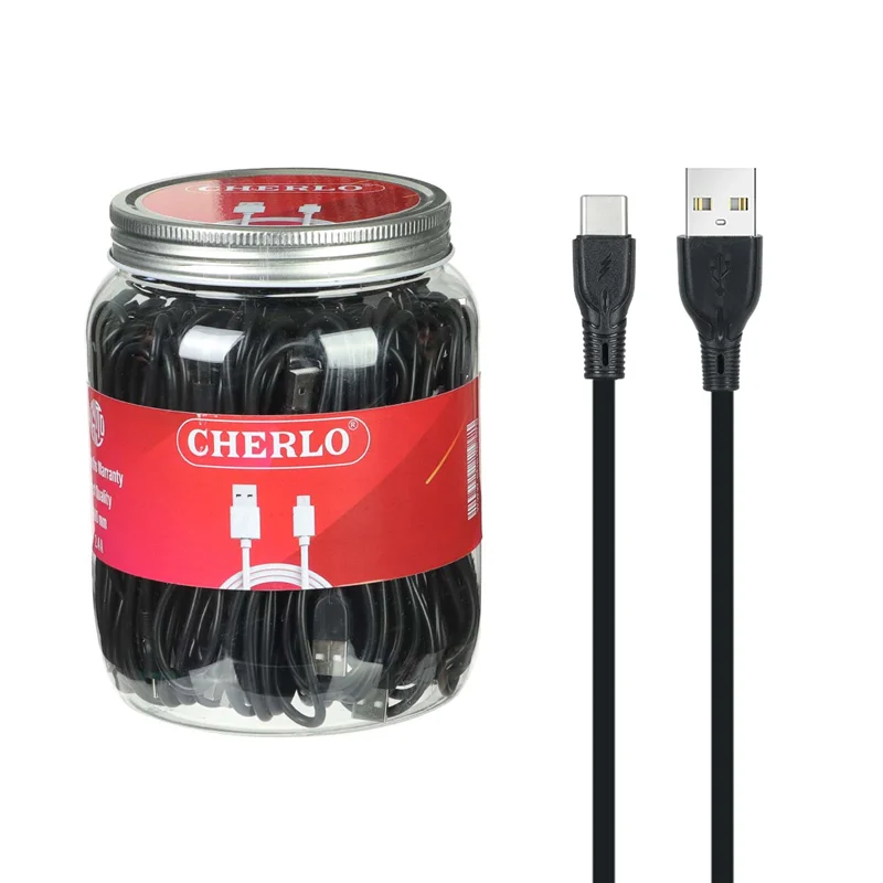 کابل شارژ 1.1 متری فست CHERLO Type-C - مشکی (بسته 40 عددی) - SMO