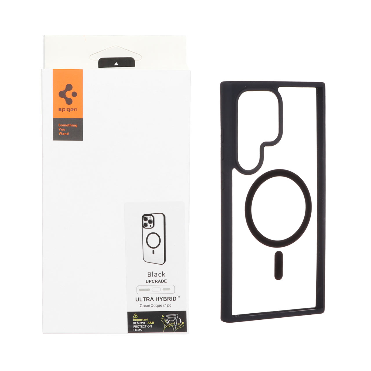 قاب اورجینال Magsafe Spigen با توری اسپیکر فلزی Samsung Galaxy S24 Ultra - شفاف مشکی (پک دار)